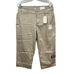 St. John's Bay Womens Capri Pants Stretch Tummy‎ Control Slit Pockets Tan Sz 12